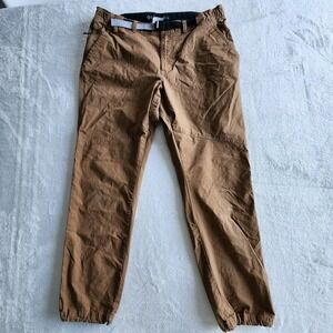 Columbia AM3416 Mens 38x32 Straight Fit Hiking Pants Brown Cotton Stretch Belted